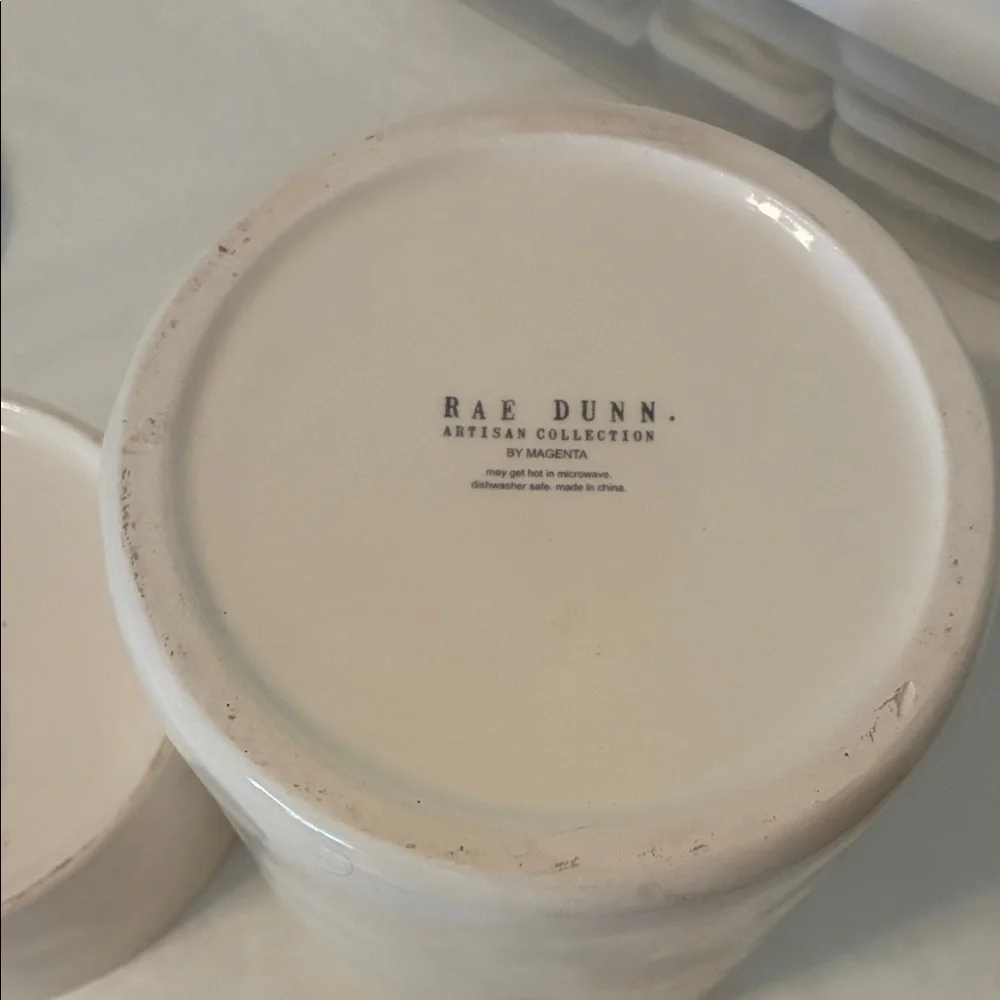 Rae Dunn White Ceramic Dog Treat Jar and Bowl Set